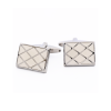 Polished Rhodium Plated Square Cufflinks with Criss Cross White Enamel Inlay