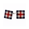 Polished Rhodium Plated Square Cufflinks with Red White & Blue Tartan Pattern Enamel