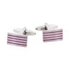 Brushed Rhodium Plated Rectangle Cufflinks with Fuchsia Striped Enamel Inlays