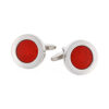 Polished Rhodium Plated Round Cufflinks with Maroon Enamel Inlay