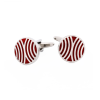 Polished Rhodium Plated Red Radio Wave Pattern Enamel Round Cufflinks