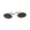 Herringbone Charcoal Enamel on Rhodium Plated Oval Cufflinks
