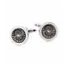 Rhodium Plated Round Cufflinks with Black & White Swirling Inlay