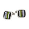 Rhodium & Onyx & Mop & Hemataite & Black Lip & #4 Olivine Glass Cufflinks