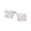 Brushed Rhodium Plated Weave Patterned Cufflinks