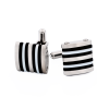 Brushed Stainless Steel Curved Face Cufflinks with Black & White Rubber