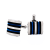 Brushed Stainless Steel Curved Face Cufflinks with Black & Blue Rubber