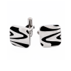 Polished Cushion-Shape Stainless Steel with Black Enamel Swirl Cufflinks