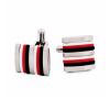 Brushed Stainless Steel Curved Face Cufflinks with Black, Red & White Rubber
