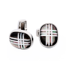 Polished Oval Stainless Steel & Grey Mother Of Pearl Cufflinks