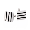 Polished Square Stainless Steel Cufflinks with Black Enamel Stripes
