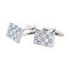 Aqua Marine Crystal Curved & Rhodium Plated Cufflinks