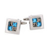 Rhodium Plated Black Diamond & Aquamarine Crystal Check Cufflinks