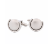Rhodium Plated Round Pearl Plated Inlay Cufflinks