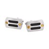 Brushed Stainless Steel Black Cable Wire & Gold Plated Screws Cufflinks