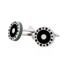 Stainless Steel & Green Carbon & Leather Cufflinks