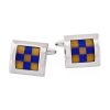 Blue & Yellow Check Square Rhodium Plated Cufflinks