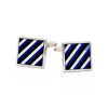 Rhodium Mop & Lapis & Onyx Square Striped Cufflinks