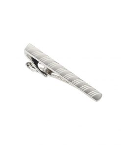 Brushed Rhodium Plated Striped Pattern Tie Bar