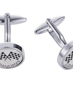 Rhodium Plated & Enamel Grand Prix Cufflinks