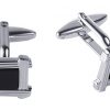 Rhodium Plated Square Cufflinks with Black Inlay