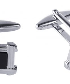 Rhodium Plated Square Cufflinks with Black Inlay
