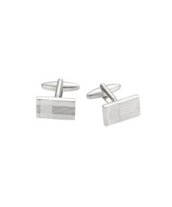Rhodium Plated Cross Patterned Rectangle Cufflinks