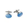 Polished Rhodium Plated Round Cufflinks with Sky Blue Striped Inlay