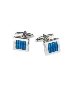 Rhodium & Blue Enamel Cufflinks