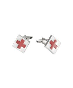 Rhodium Plated - Red Cross Enamel Cufflinks