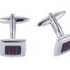 Polished Rhodium Plated Square Cufflinks with Cerise Enamel Centre Inlay