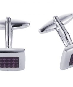 Polished Rhodium Plated Square Cufflinks with Cerise Enamel Centre Inlay