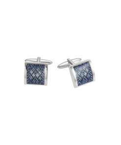 Rhodium Plated Midnight Blue Enamel Mesh Patterned Cufflinks
