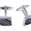 Polished Rhodium Plated Square Cufflinks with Black & Grey Diagonal Enamel Stripes
