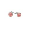 Polished Rhodium Plated Round Cufflinks with Red & White Lattice Enamel Face