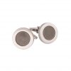 Polished Rhodium Plated Round Cufflinks with Dark Grey Enamel Inlay