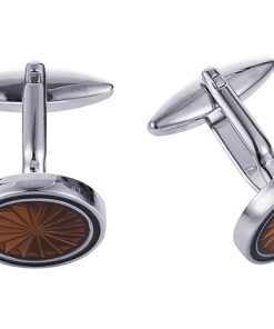 Rhodium & Brown & Black Epoxy Round Cufflinks