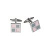 Polished Rhodium Plated Square Cufflinks with Pink & Grey Enamel Inlay