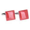 Polished Rhodium Plated Red  Enamel Square Cufflinks
