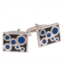 Black & Navy Bubbles Rhodium Plated Cufflinks