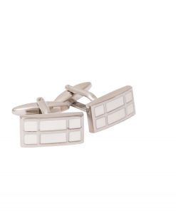 Rhodium & White Enamel Rectangle Cufflinks
