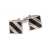 Rhodium Plated Black Striped Enamel Square Cufflinks