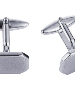 Rhodium Plated Herringbone Patterned Cufflinks
