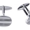 Rhodium Plated Oval Striped Cufflinks