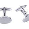 Polished Rhodium Plated Plain Oval Cufflinks