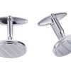 Rhodium Plated Oval Brushed Striped Cufflinks