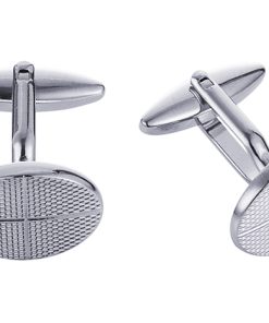 Rhodium Patterned Plated Oval Cufflinks