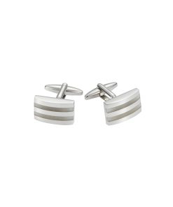 Rhodium Plated White Stripe Cat’s Eye Cufflinks