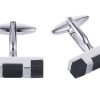 Rhodium Plated Brown Cat’s Eye Rectangle Cufflinks