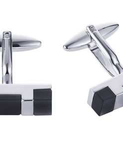 Rhodium Plated Brown Cat’s Eye Rectangle Cufflinks